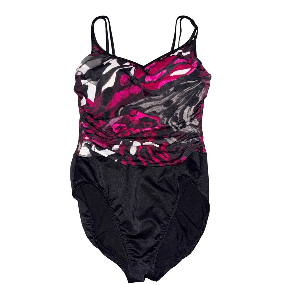 Croft & Barrow Women Black Pink Tummy Control One Piece Swimsuit Size 10
